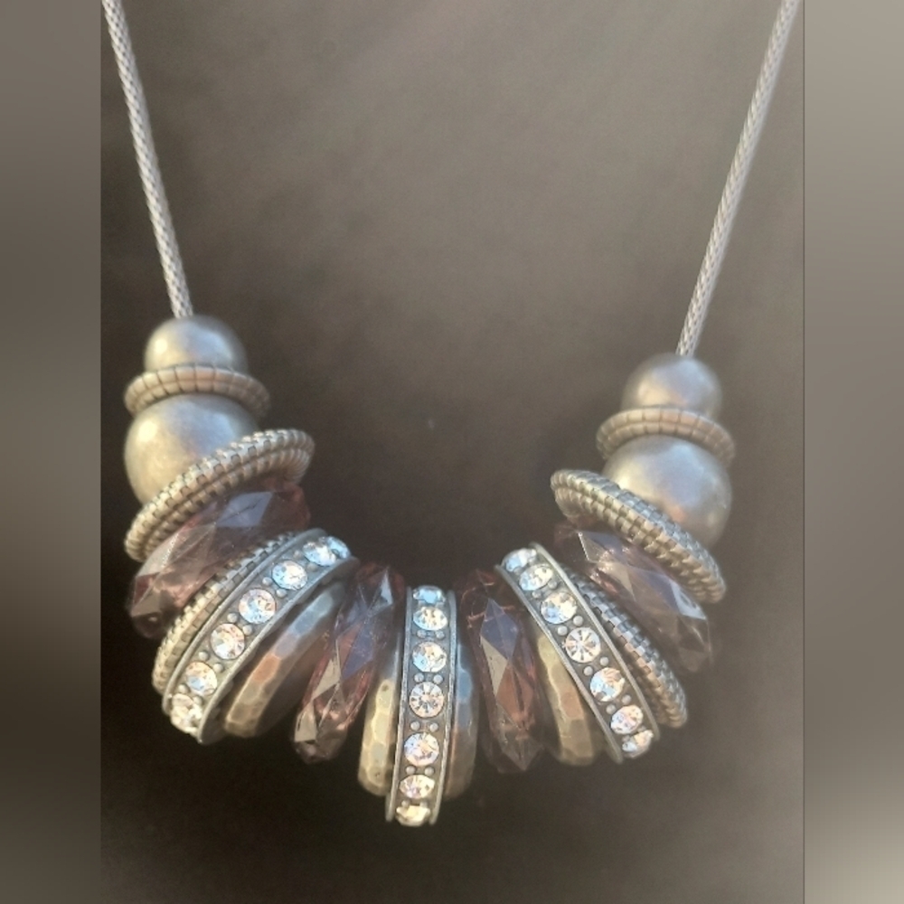 Silver Tone Tin finish Acrylic Beaded Necklace